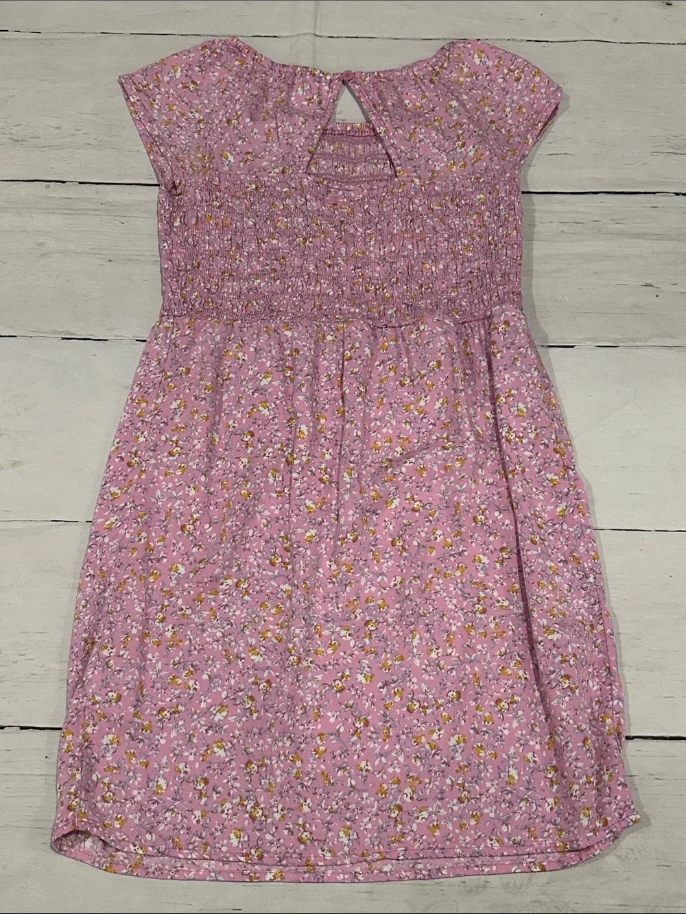 OshKosh B'gosh Pink Floral Smocked Cap-Sleeve Dress 12 girls